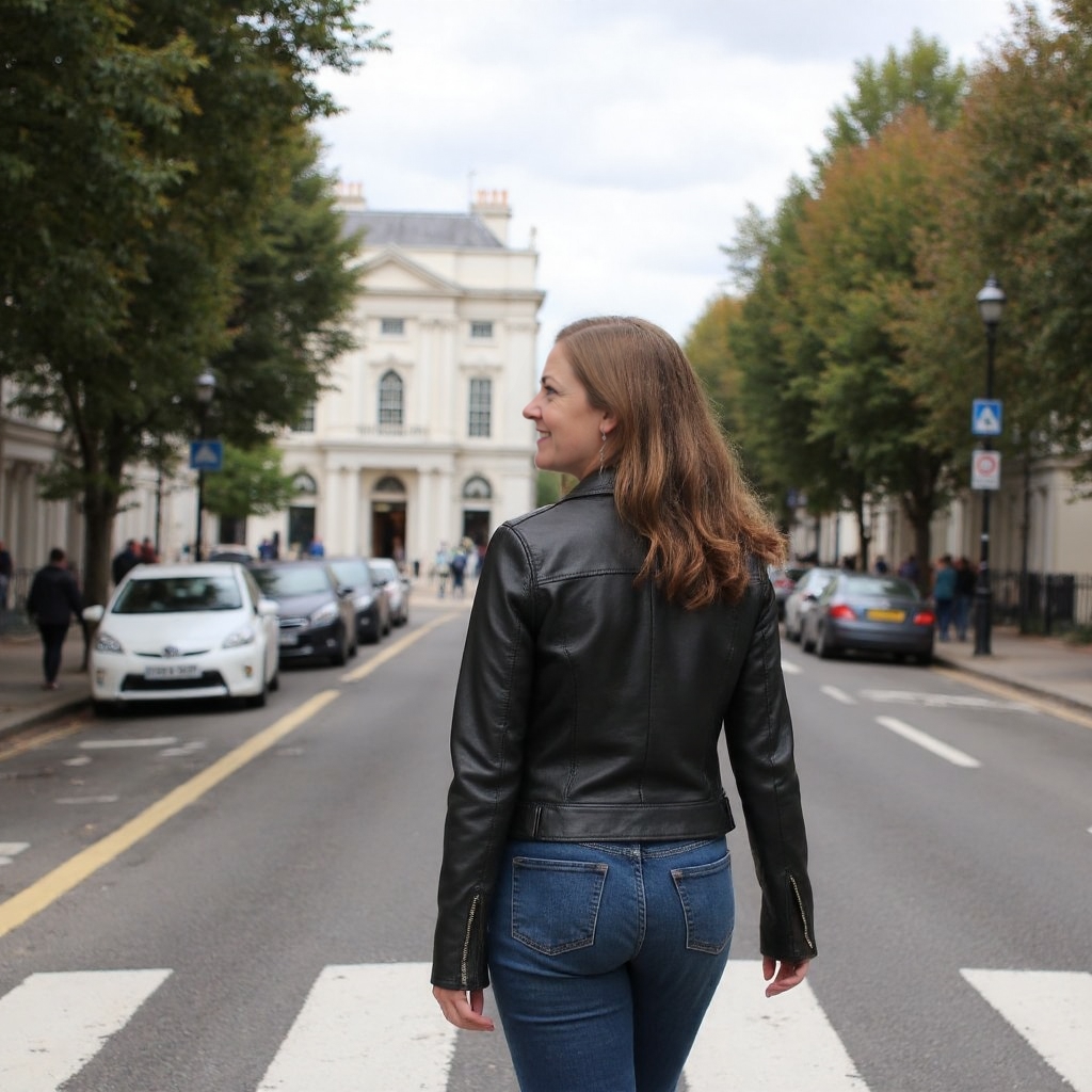 Woman in classic leather jacket